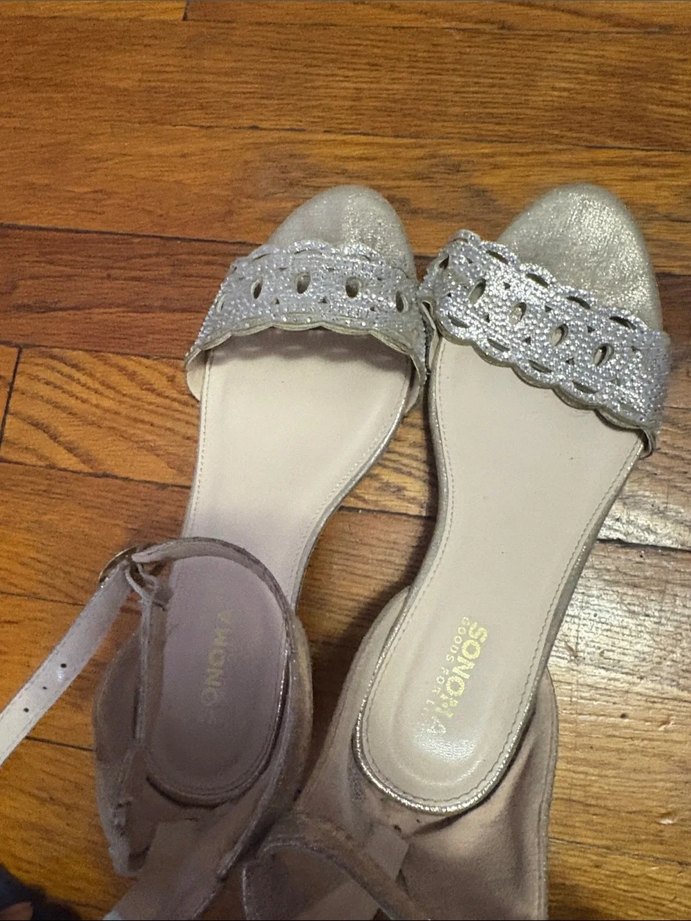 Sonoma Silver Glitter Scalloped Ankle-Strap Dress Sandals